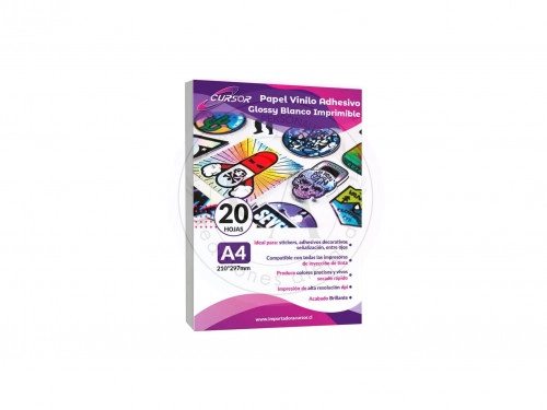 Papel vinilo adhesivo glossy blanco imprimible 20 hojas A4
