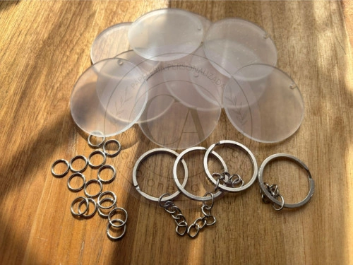 Set 12 llaveros de acrilico transparente 5x5cm con argolla 