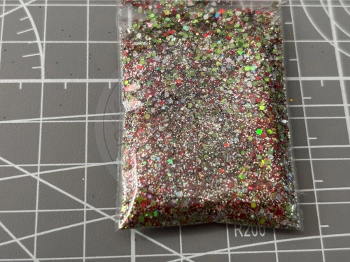 Glitter  fino 5grs  mix plateado,rojo,verde